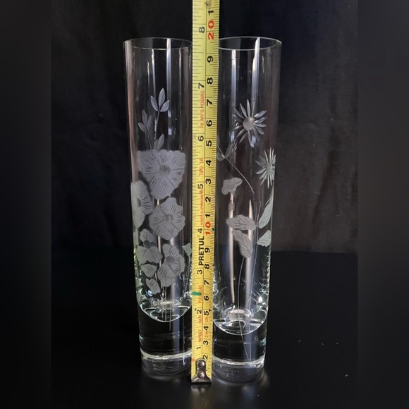 Beautiful Glass-Cut Floral Design Tube Vase Set of 2 - Picture 6 of 6